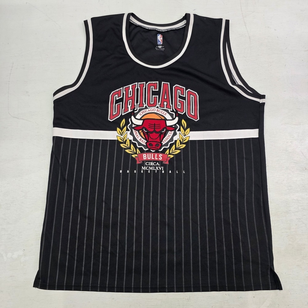 NBA Unk Brand CHICAGO BULLS Black Pinstripe Mesh Basketball Jersey‎ Men's XXL